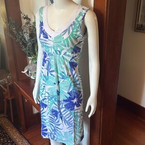 NWT northern reflections size small Vibrant Blue and Green Leaf Print Midi Dress